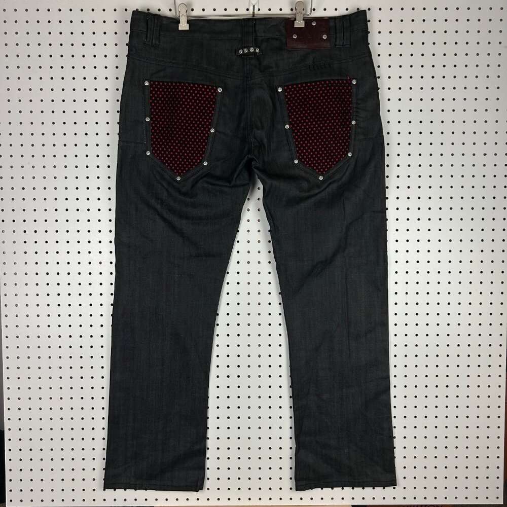 Live Mechanics Black Gothic Baggy Jeans 40x34‎ Cyber Punk Riveted Zipper Stash